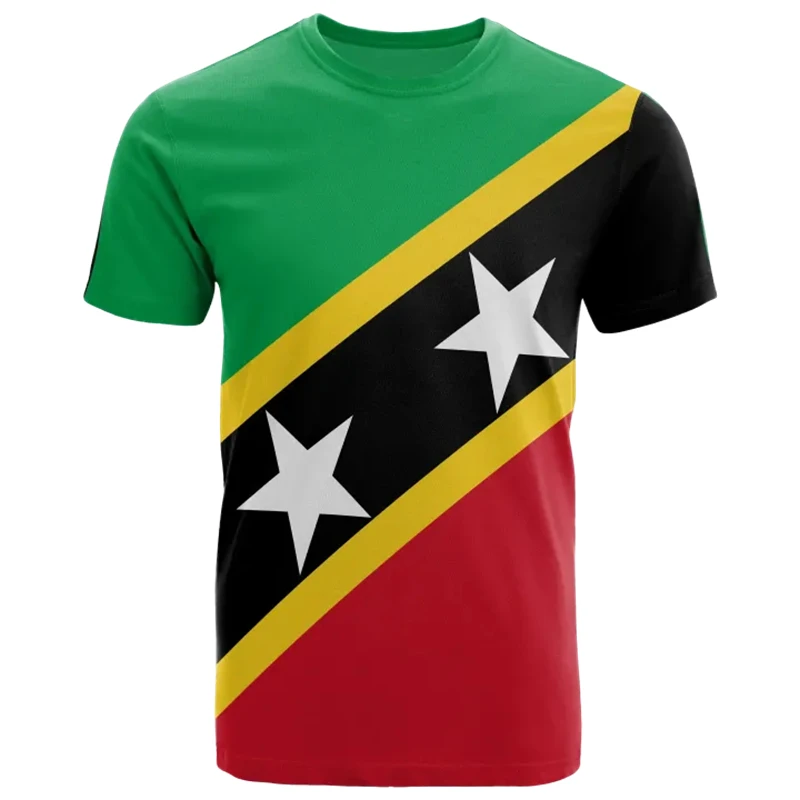 Vintage Saint Kitts and Nevis Flag 3D Printed Men's T-shirt Summer KN Emblem Graphic Streetwear Short Sleeve Tees Tops Clothing