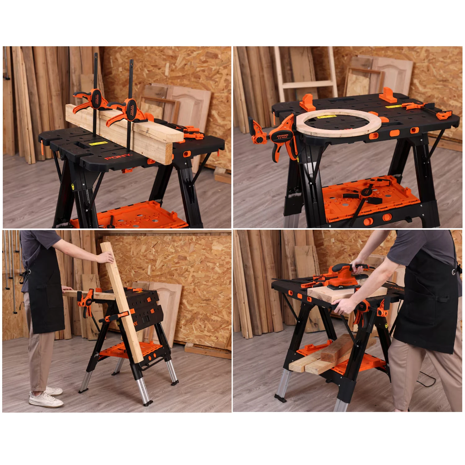 Tavolo da lavoro pieghevole per la lavorazione del legno Pony 60P EZ CLAM per carichi pesanti