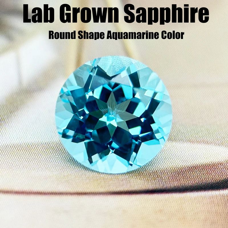 

Top Lab Grown Sapphire Aquamarine Color Round Shape Charms Beads Selectable AGL Certificate for Diy Jewelry Making Materials