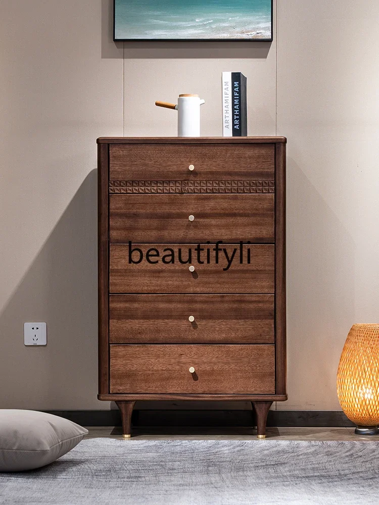 

ls 42Walnut chest medium antique chest combination all solid wood bedside storage locker