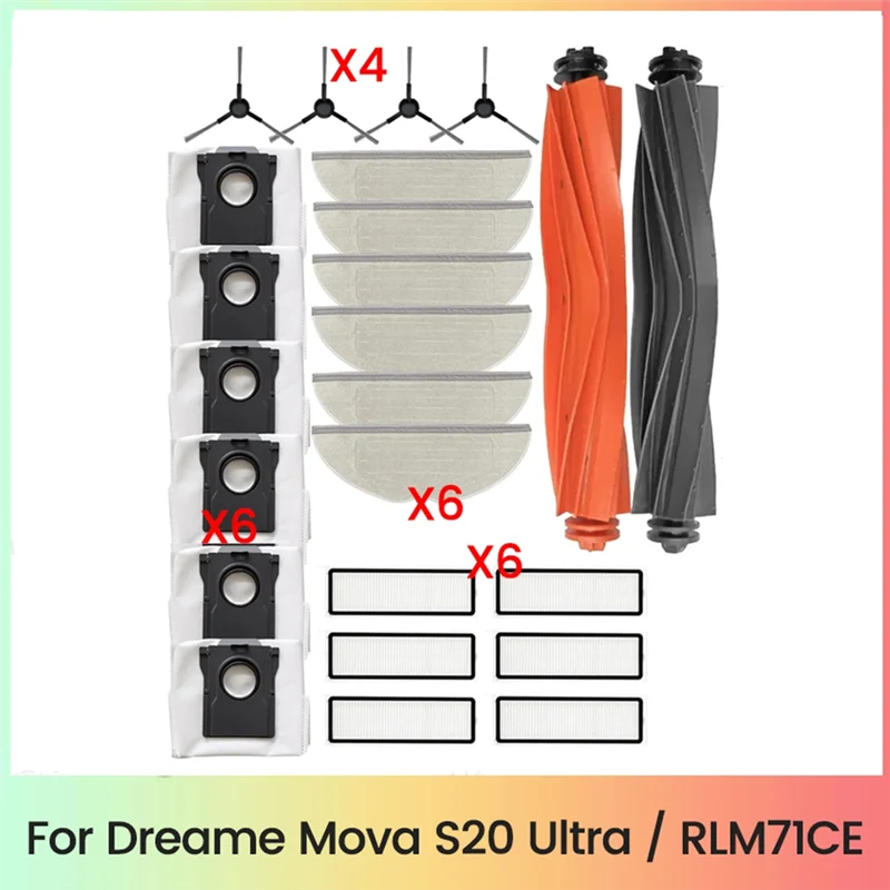 【Berserk】24 peças kit de acessórios para dreameova s20 ultra/rlm71ce peças de aspirador de pó escova lateral principal almofadas de esfregão filtros sacos de pó