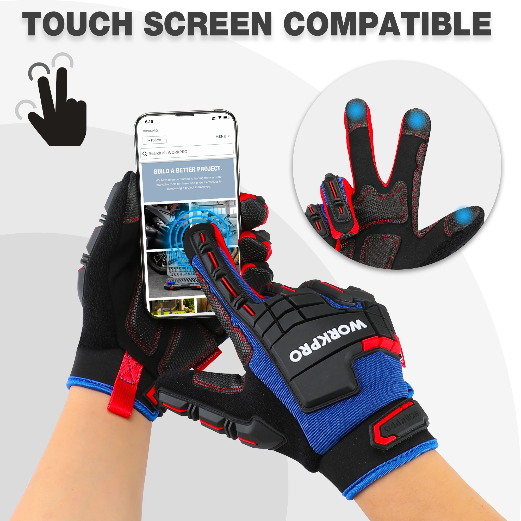 WORKPRO-guantes de trabajo de alta resistencia, guante de dedo completo con pantalla táctil, protección contra impactos, manoplas tácticas del