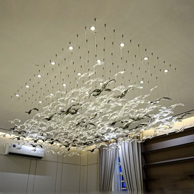 

Modern Project Twisted Glass Pendant Chandeliers In Clear Black Ceiling Hanging Pendant Light Villa Home Living Room Lightings