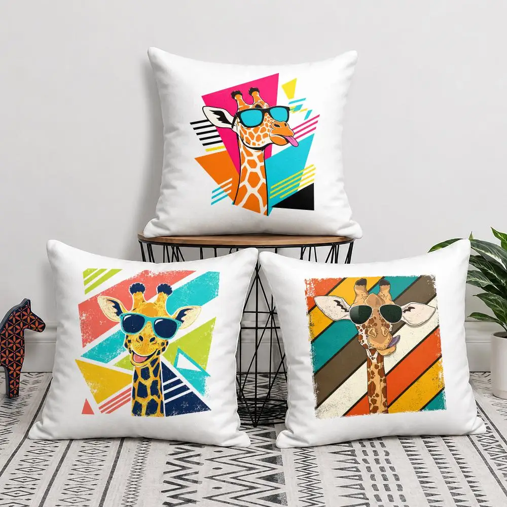 Vintage Giraffe Cushion Cover Short Plush Soft Double-Sided Printing Pillow Case Cozy Sofa Bedroom Home Decor Gift