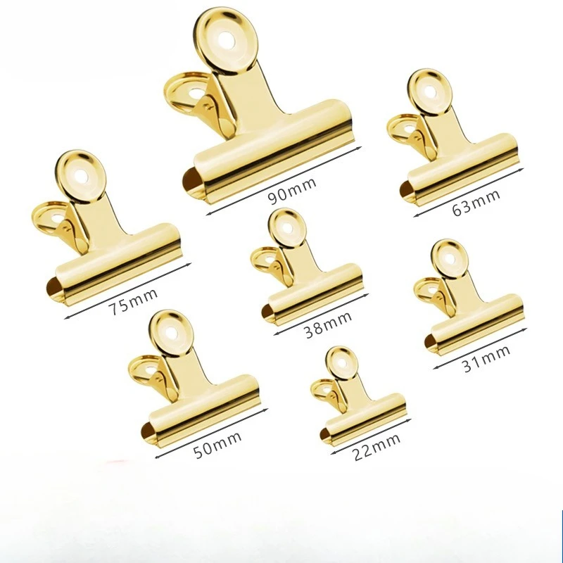 6Pcs Golden Round Metal Ticket Clips 50mm, Colorful Iron Paper File Clamps Multi‑Color for Office School Stationery
