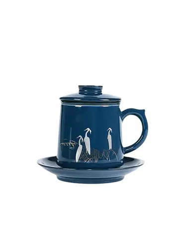 Tasse à thé en argent regardé 999 avec couvercle, filtre, séparateur d'eau en céramique Jingdezhen, ensemble de thé de bureau, 4 pièces avec couvercle, disque, boîte-cadeau