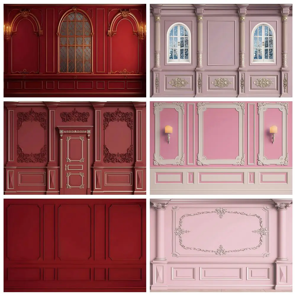 Vintage Pink Red Wall Backdrop Interior Room Castle Wall Kids Birthday Party Wedding Photography Background Decor Photostudio