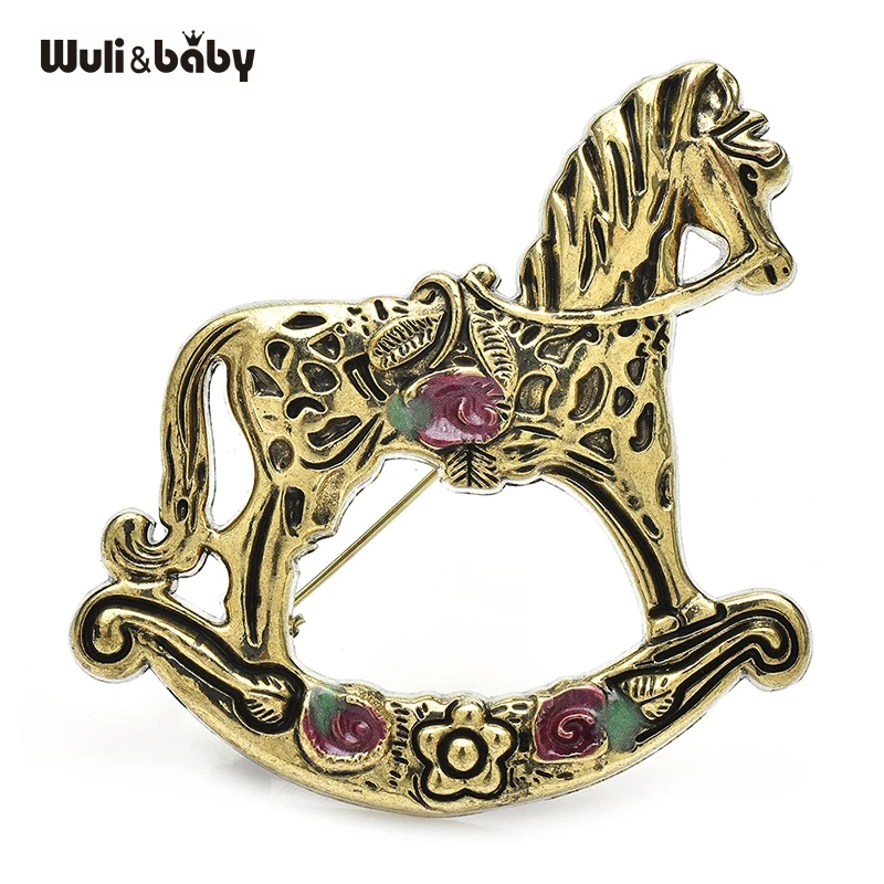 Wuli&baby Vintage Rocking Horse Brooches For Women Unisex Lovely Toy-design Horse Party Casual Brooch Pins Gifts