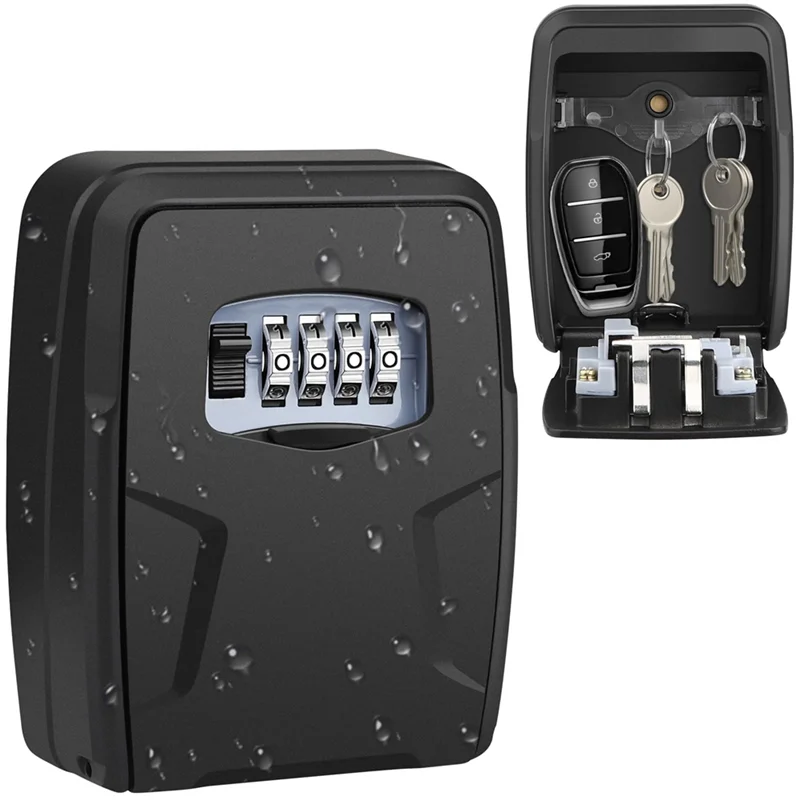 ABRN-Key Lock Box With Code,Large Lock Box For House Key Portable Lock Box For Keys,4 Digit Combination Key Safe Storage
