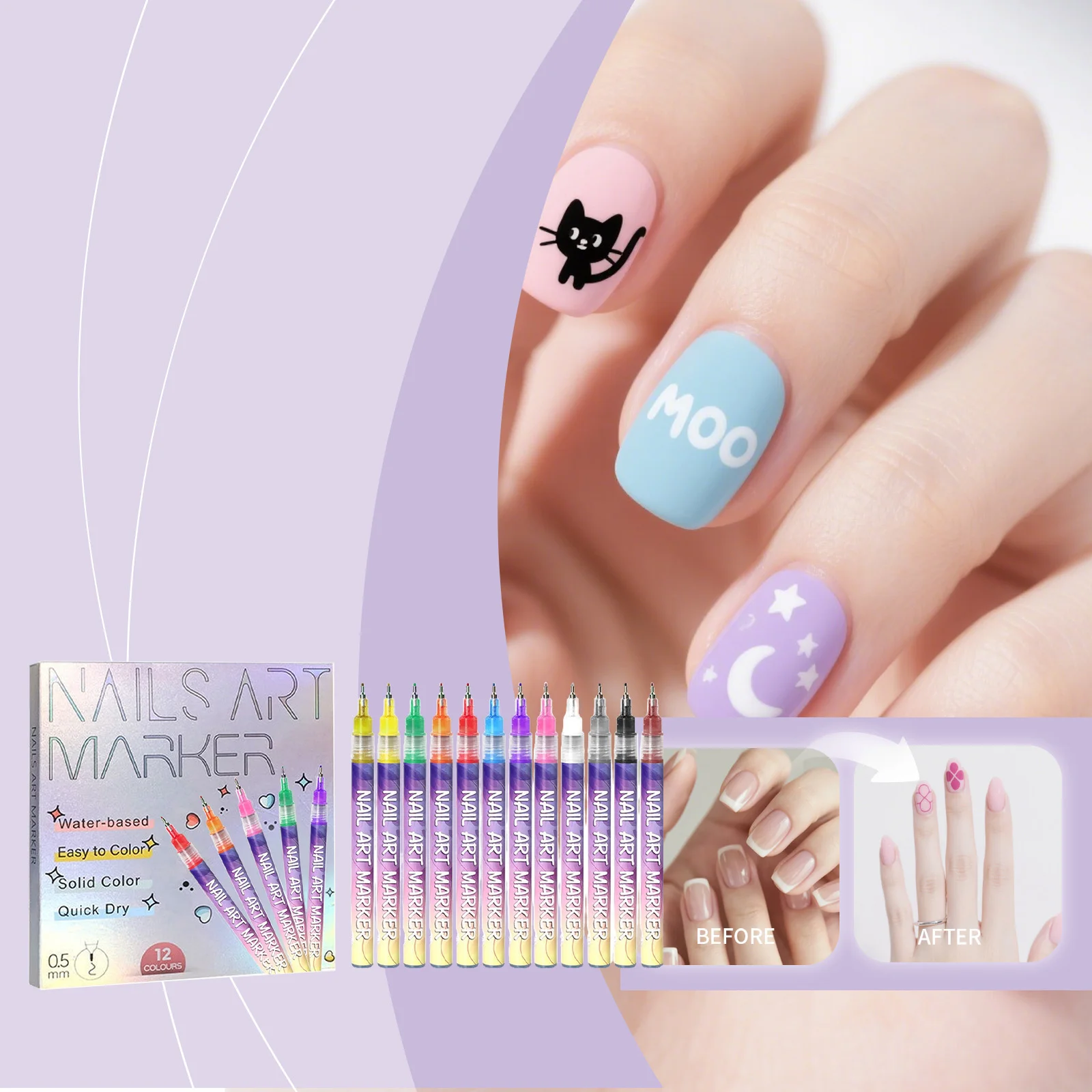 Stylo à pointe de 12 couleurs, bricolage, dessin, peinture, brosse pour Nail Art, beauté, outils de manucure