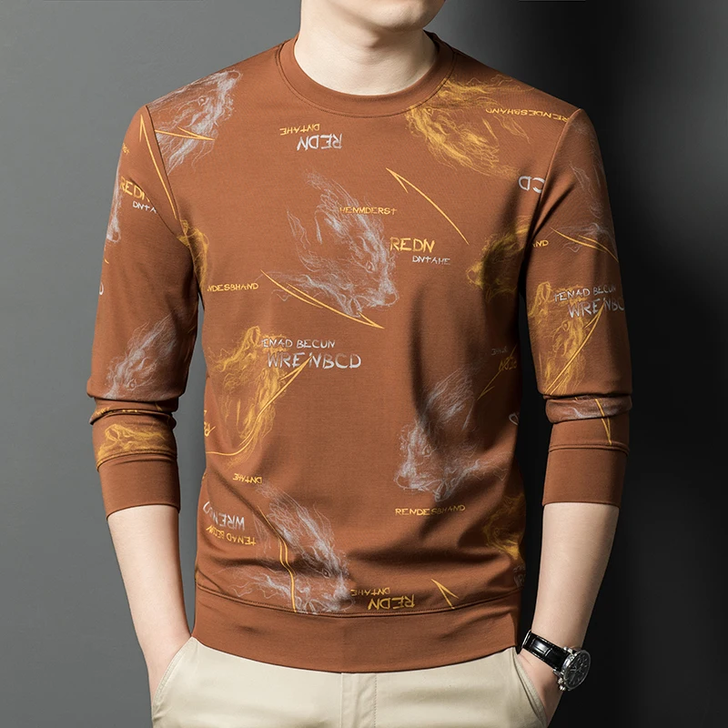 بلوفرات مميزة للرجال برقبة دائرية وطباعة ثلاثية الأبعاد تناسب منتظم جودة الخريف مزيج فيسكوز ملابس الشارع الشهير سوداديراس بارا هومبريس #4