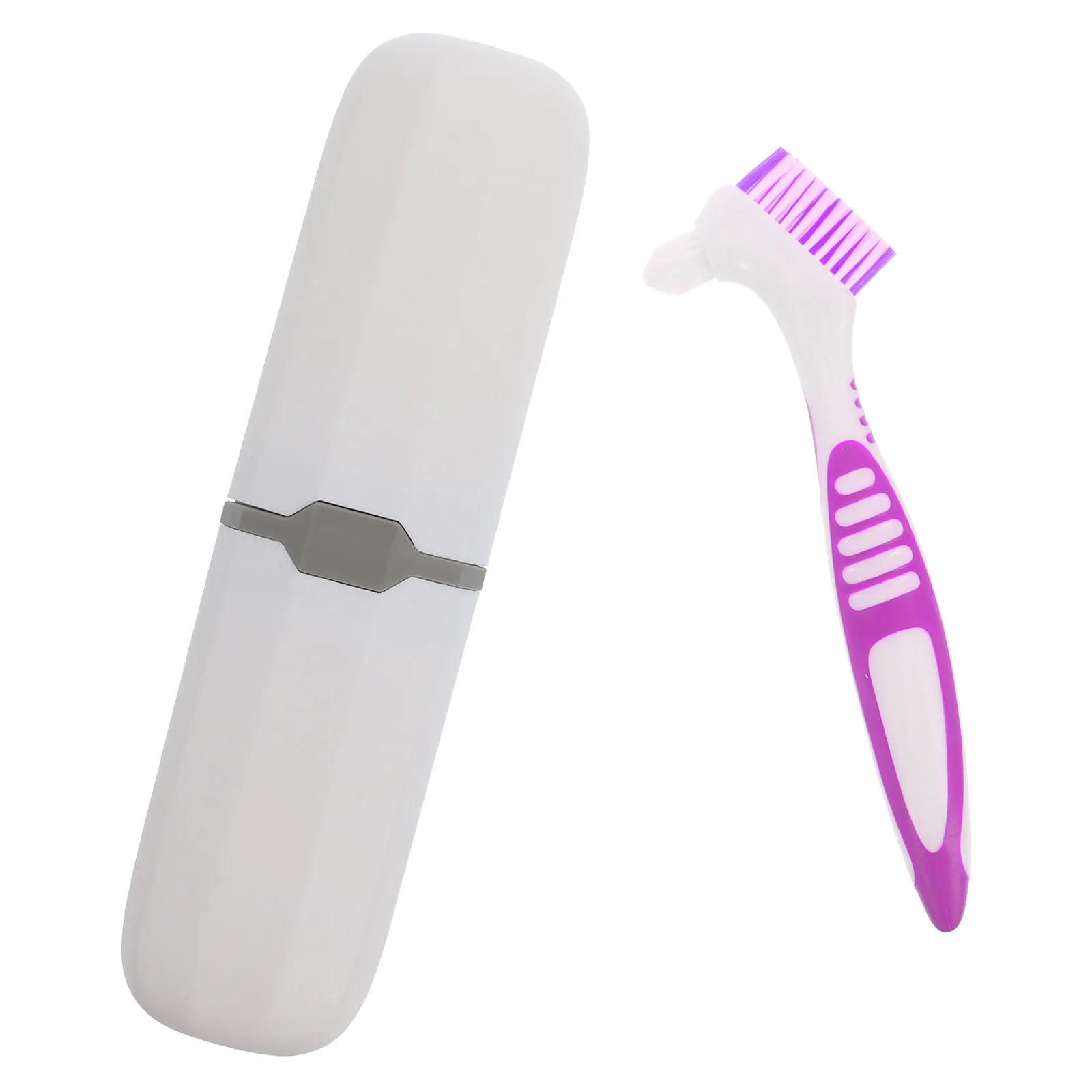 1Set Retainer Cleaning Brushes Denture Brush Holder Case Bristles Toothbrush Travel Container Portable