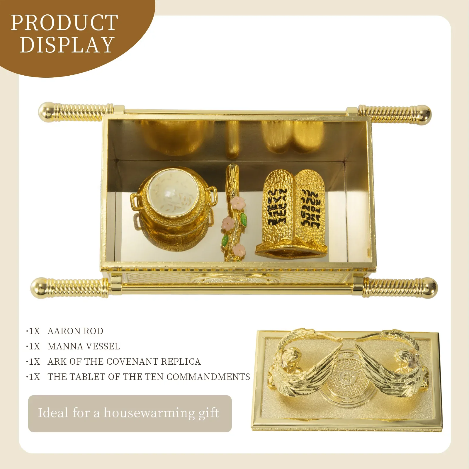 BRTAGG The Ark of The Covenant Historic Model Replica with contents, Gold Plated Religious Decorative