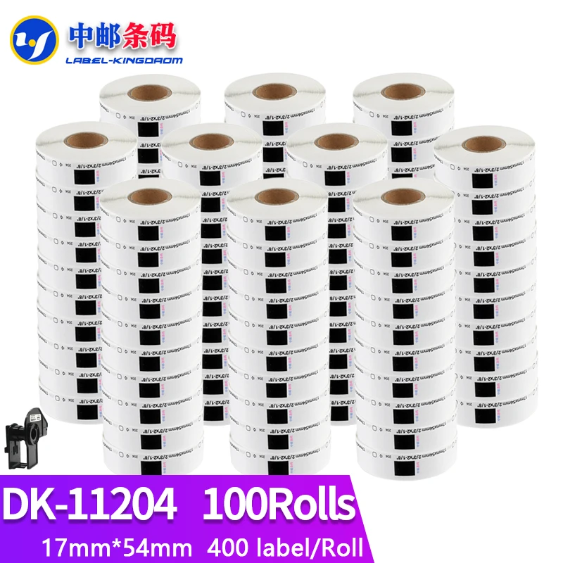 

100 Refill Rolls Generic DK-11204 Label 17*54mm 400Pcs Compatible for Brother Thermal Printer White Color DK11204 DK-1204