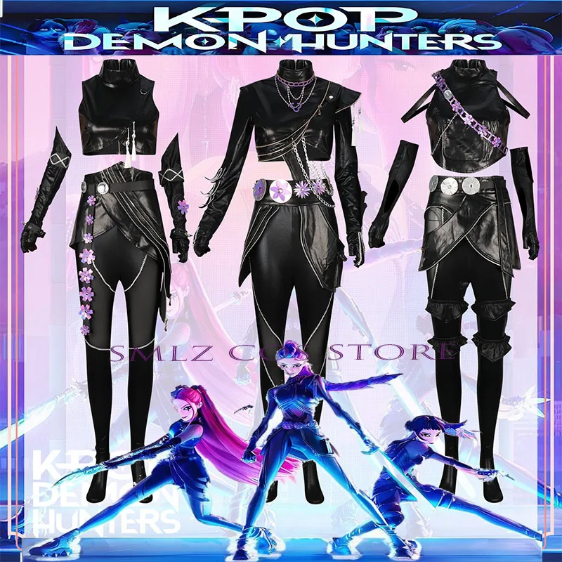 Новый K-Pop Mira Rumi Zoey Косплей Аниме Охотники на демонов Косплей Костюм Женский Черный Кожаный Вечерний Сценический Игровой Униформа Костюм Для Взрослых Новый K-Pop Mira Rumi Zoey Косплей Аниме Охотники на демонов Косплей Костюм Женский Черный Кожаный Вечерний Сценический Игровой Униформа Костюм Для Взрослых