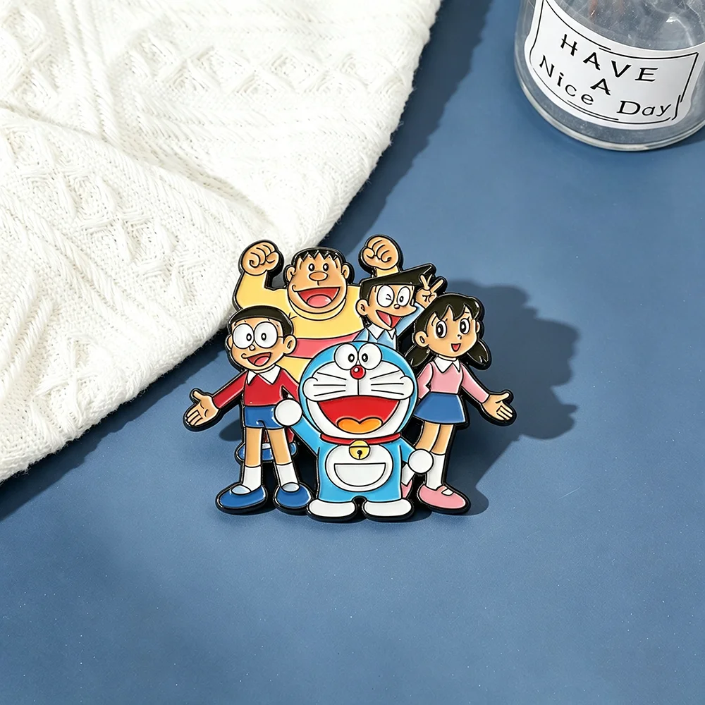 Japan Anime Blue Cat Enamel Brooch Cute Cartoon Metal Character Badge Lapel Pin Cosplay Jewelry Accessories Fan Collection Gifts