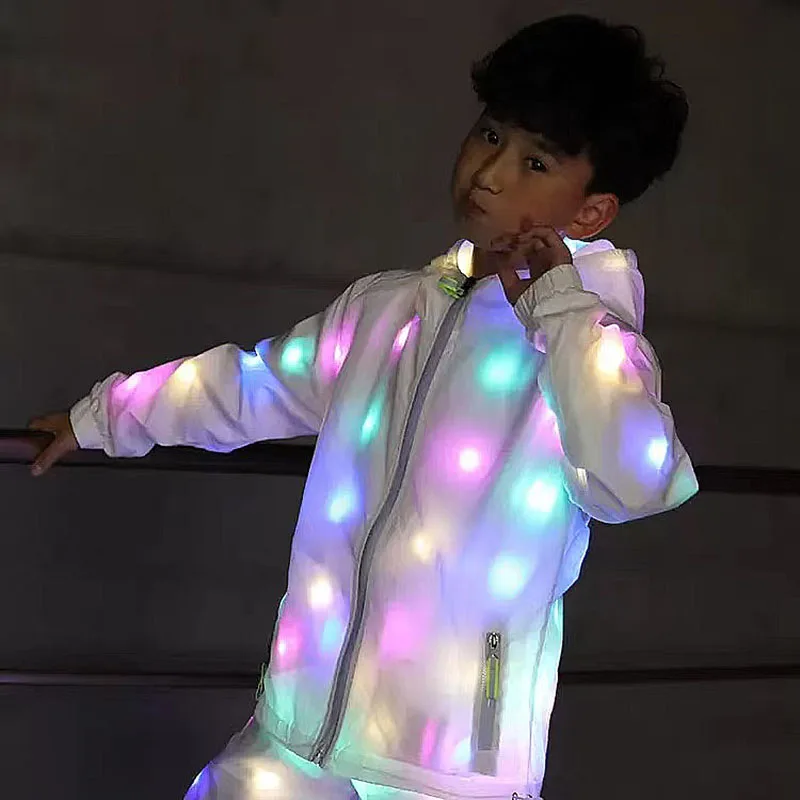 

Красочная светящаяся LED-одежда: детская LED-куртка и брюки для детей, оригинальные подарки, костюм для танцев и ночных сценических выступлений