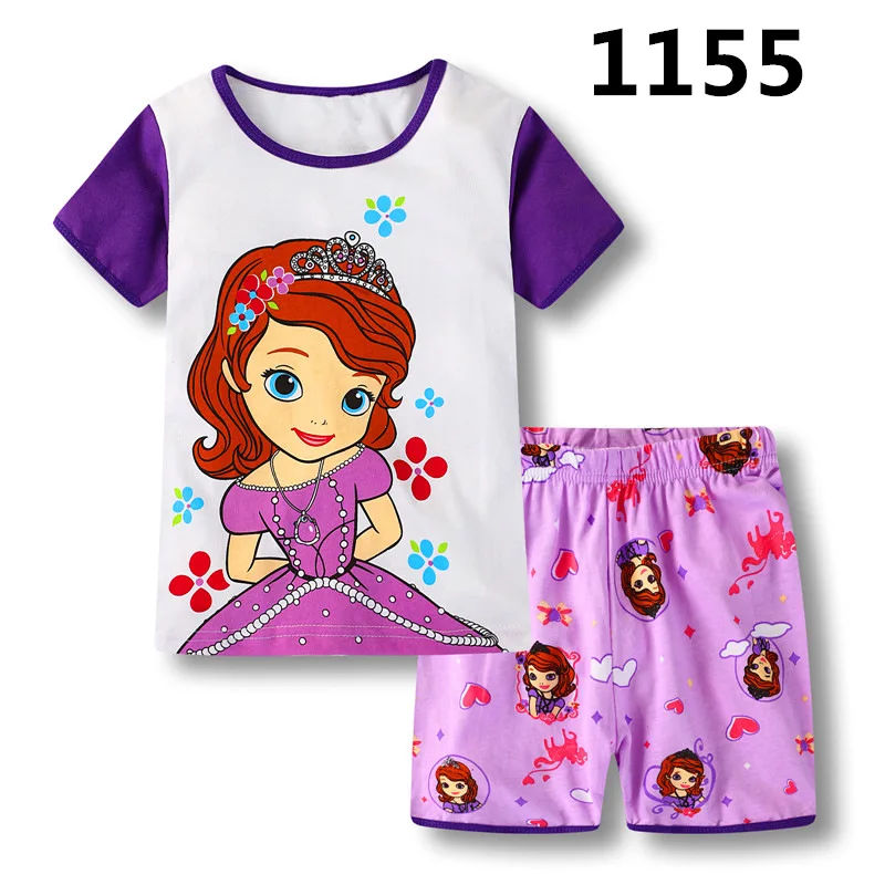 Disney Girls Pajamas Set Clothes Cotton Casual Frozen Elsa For Children Summer Short Sleeve Baby Suit Kids Costumes  Sofia 2-7Y