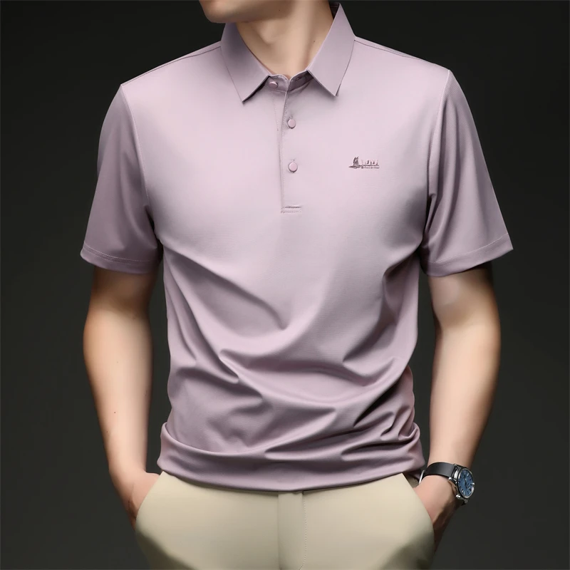 Lässiges Polo-T-Shirt für Herren, kurzärmelig, elastisch, atmungsaktiv, für Business, Büro, Alltag, Sommer, leichte Bluse – Detail 15
