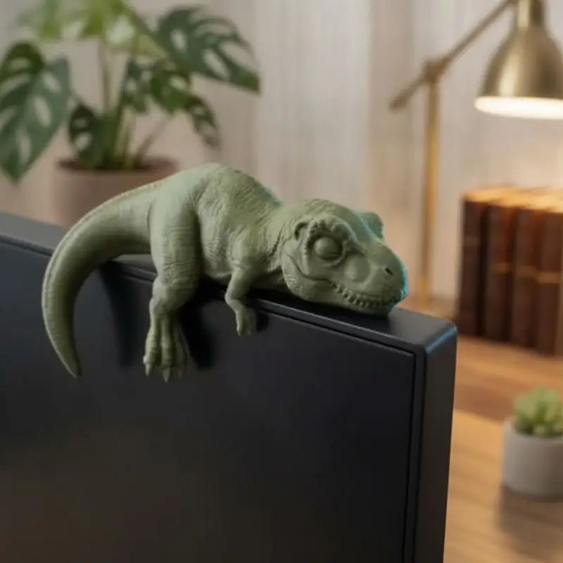 .Sleeping T-Rex Monitor Topper Figurines 3D Printed Mini Lazy Dinosaur Ornaments