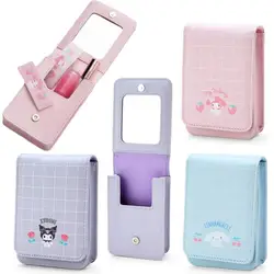 Sanrios Cinnamoroll Kuromi Mymelody Cartoon PU Makeup Mirror Lipstick Storage Bag kawaii Anime Magnetic wallet Coin Purse Gifts