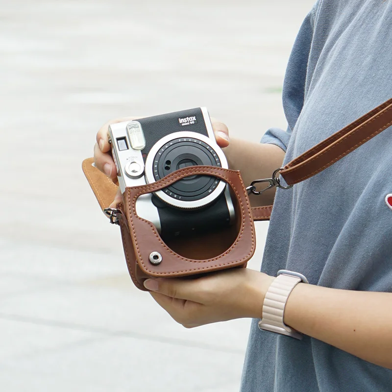 Für fujifilm instax mini90 kamera tasche kamera tasche abdeckung schutz aufbewahrung tasche pu leder retro mit schulter gurt direktes foto