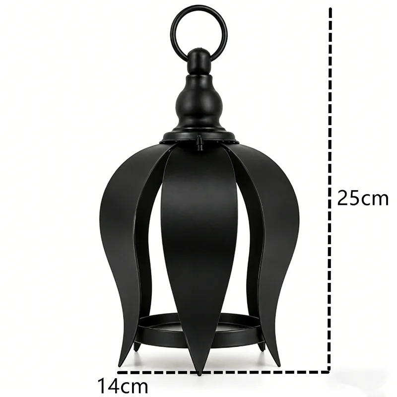 Weatherproof Black Metal Candlestick Lantern - Indoor & Outdoor Decor for Balconies & Patios (candle Not Included)