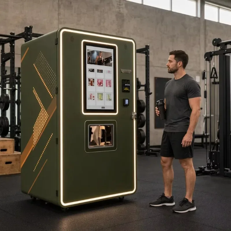 Self Service Protein Beverage Vending Machine 8 Canisters Cool Warm Dual Temp with Cup Dropper for Universities and Gyms
