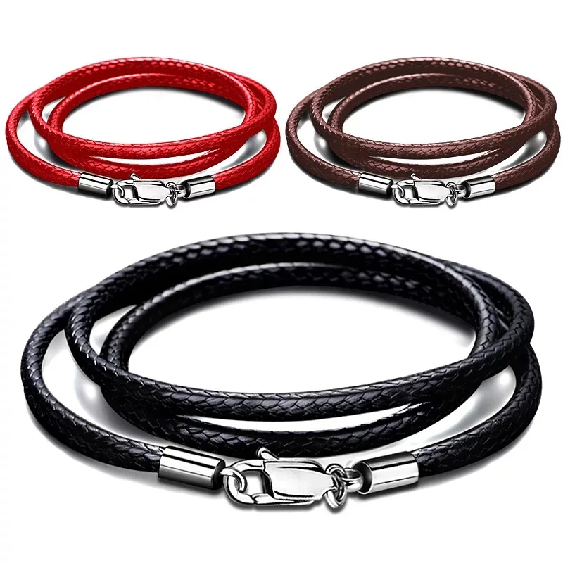 

Stainless Steel Black Lobster Clasp Waxed Leather Braided Rope Cord Necklace Men Women Jewelry Gift Choker Long Chain on Neck