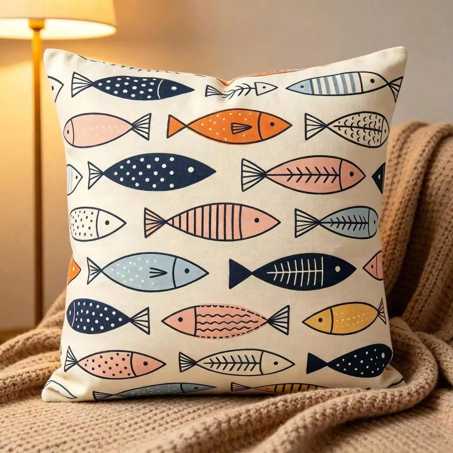 CKnight Nautil Fish Pillow Se - Watercolor Coastal Dr, Beach House Tow Pillow, Ft Linen Cushion Cover Couch Or Bed