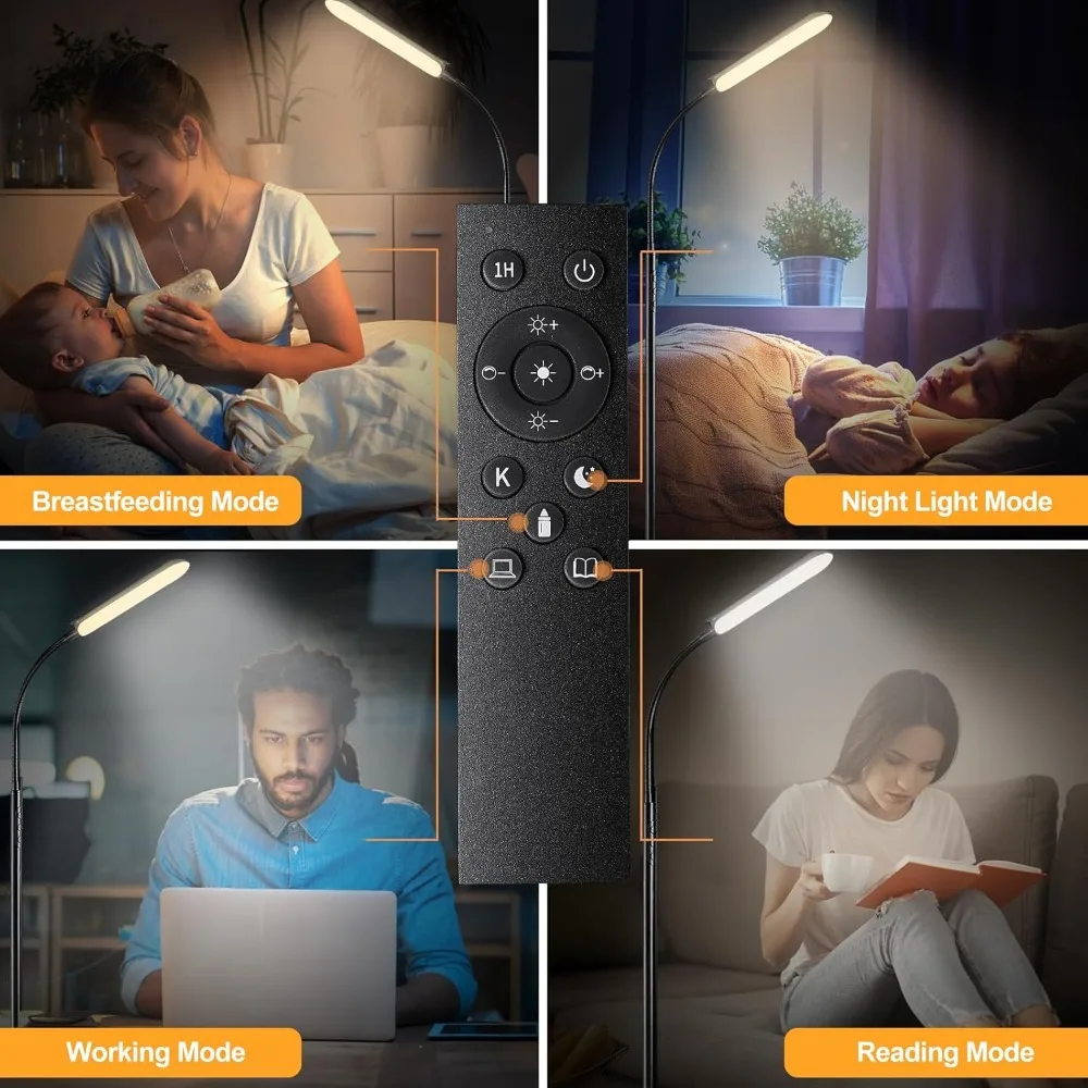 Floor Lamp, 18W 1800LM Super Bright LED Remote & Works with Smart Plug, Dimmable Timing Eye Caring Reading Lamps Floor Standing