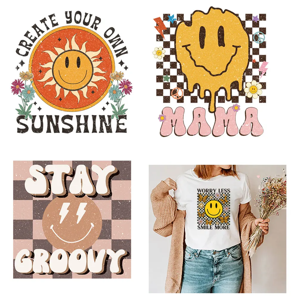 

Sunshine Smile Iron On Patches For Clothing Woman Heat Transfer Stickers Clothes Transfert Thermocollants T-shirt Diy Vetement