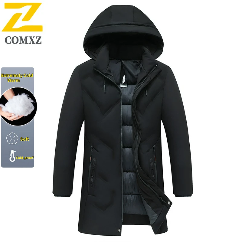 Padded Winter Coat For Men's -20 Degree Long Jacket Men's Thick Warm Snow Parkas Overcoat Windbreaker Hooded Puffer Coat Hombre