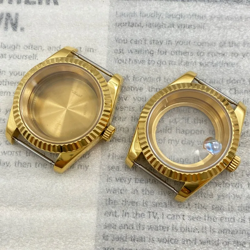 

Dog Tooth Ring Watch Modification Accessories Full Gold Case 36/39mm Glass Compatible with NH35/36 Movement