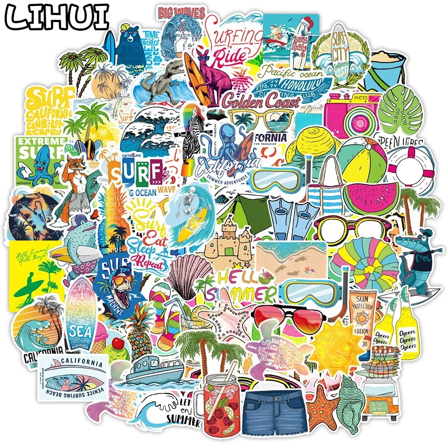 10/100PCS Surf Sport Stickers for Laptop Skateboard Guitar Waterproof Summer Vsco Style Stickers for Kids Toys Gifts Decals