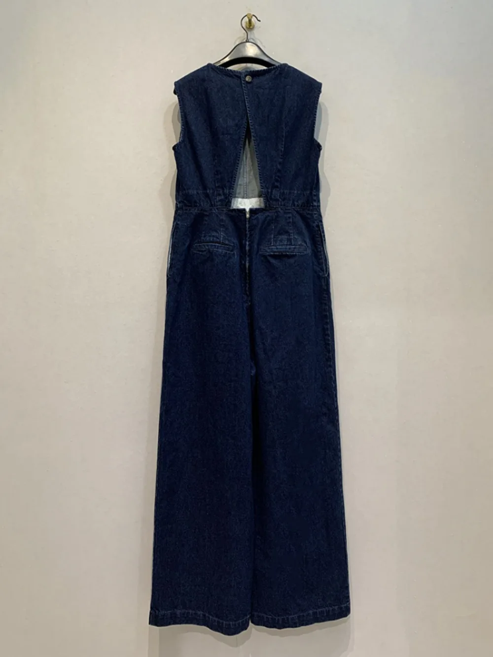 Kuzuwata New O Neck Sleeveless Patchwork Jumpsuits Loose High Waist Straight Wid Leg Pants Japan Off Shoulder Denim Fit Rompers