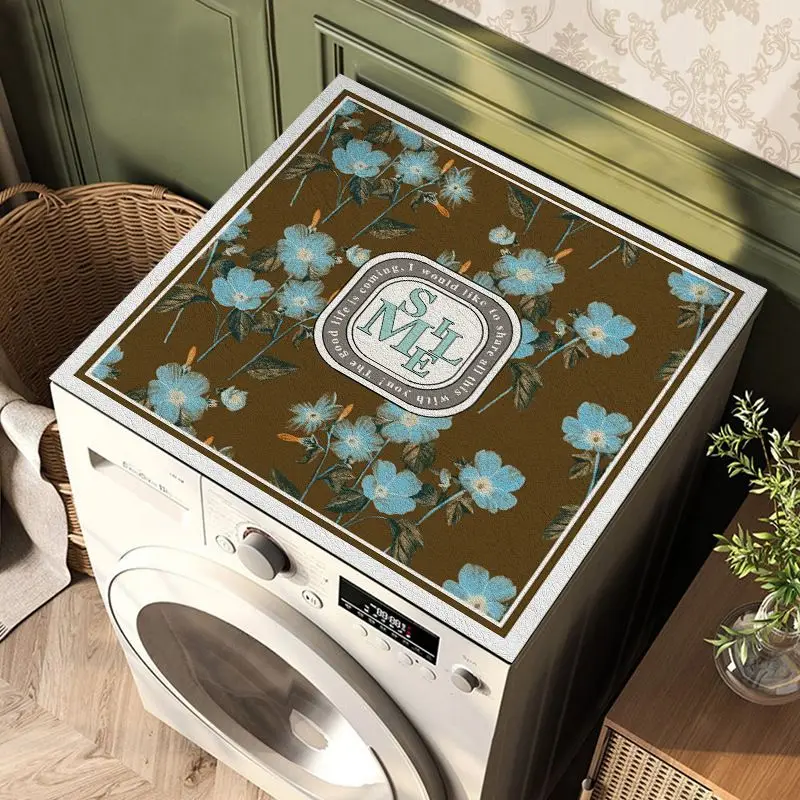 VIKAMA French Country Vintage Rose Floral Washing Machine Dust Pad Non Slip Water Absorb Balcony Cream Laundry Decor Mat