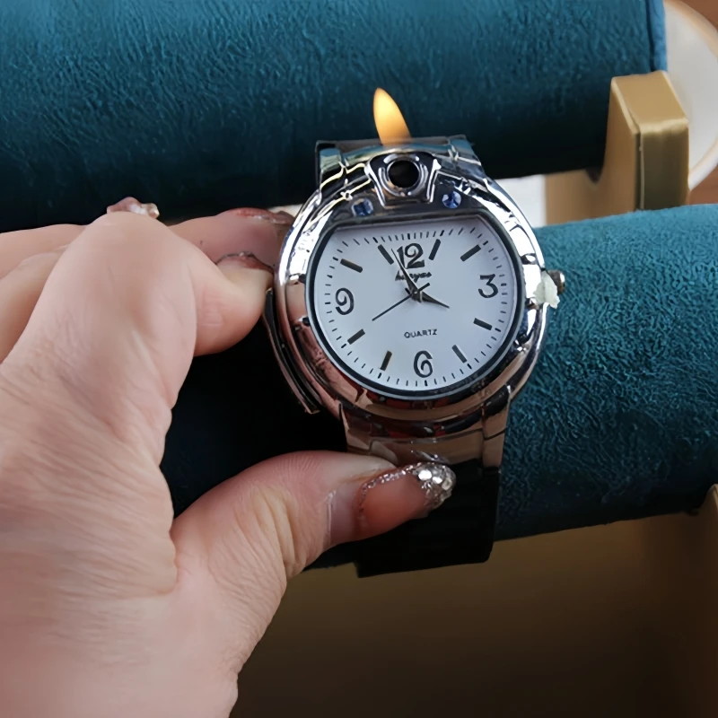 

New Fashion Metal Gas Watch Lighter Outdoor Windproof Portable Rechargeable Lighter Men's Fashion Cool Personalized Gift