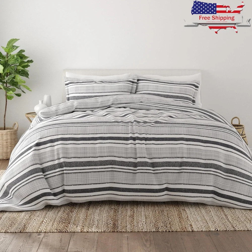 

Soft Microfiber Vintage Stripe Duvet Cover Set Twin TwinXL Includes Pillow Shams Hypoallergenic Machine Washable Durable Cozy
