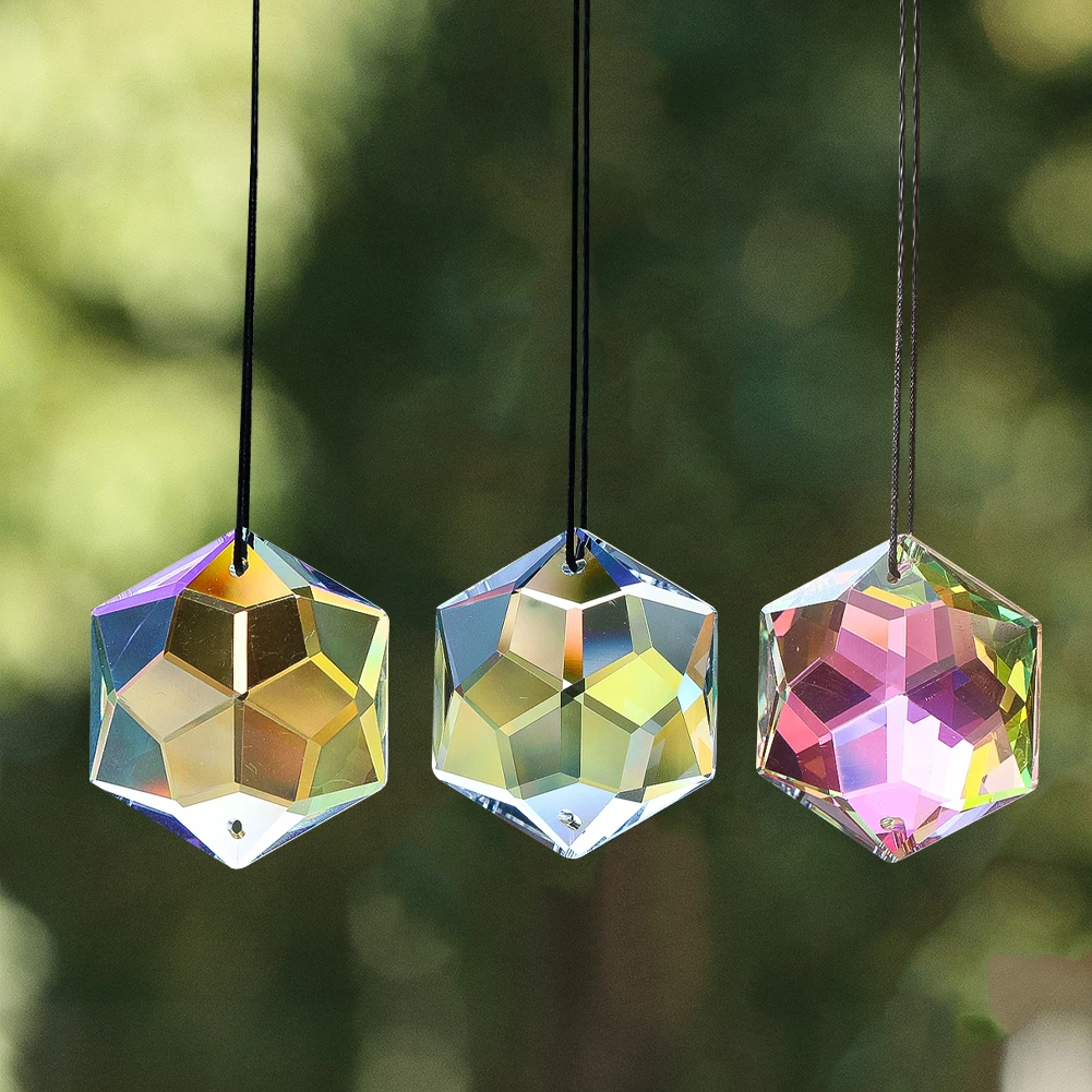 Hexagram Snowflake Crystal Suncatcher Hanging Sparkly Prisms Rainbow Lightspot Maker Chandelier Part Pendant Window Garden Decor