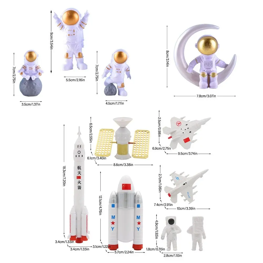 Astronaut Figurine Cake Toppers Miniature Rocket Space Shuttle Boy Birthday Supplies Party Decoration Baby Shower Ornament