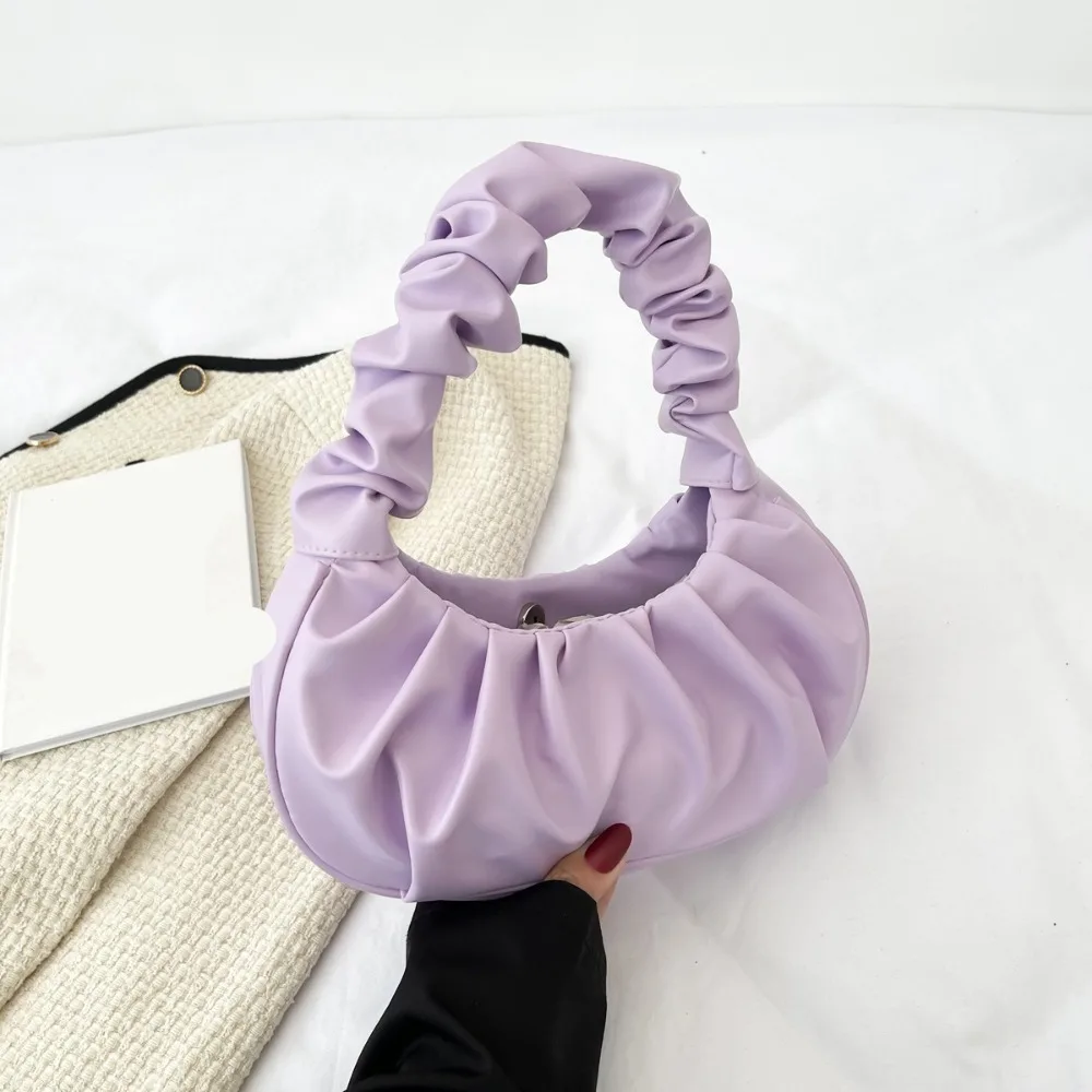 حقيبة يد بسيطة على الطراز الكوري مطوي حقيبة هاتف مربعة حقيبة سحابة كتف واحد هلال القمر بولي Leather حقيبة جلدية تحت الإبط للسيدات