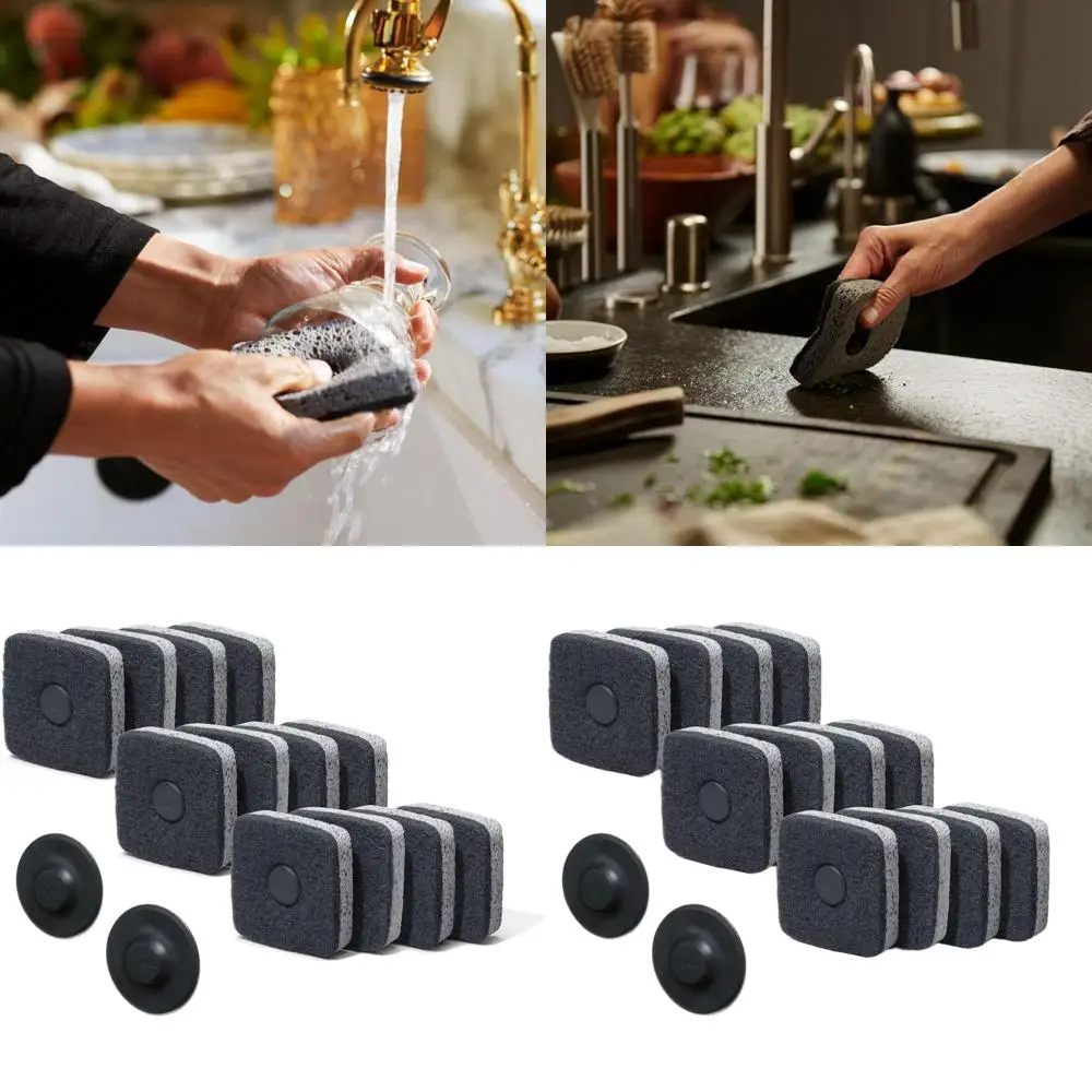 

Двусторонняя кухонная губка, не царапающая поверхности, с магнитным держателем, 12 штук, черный/серый