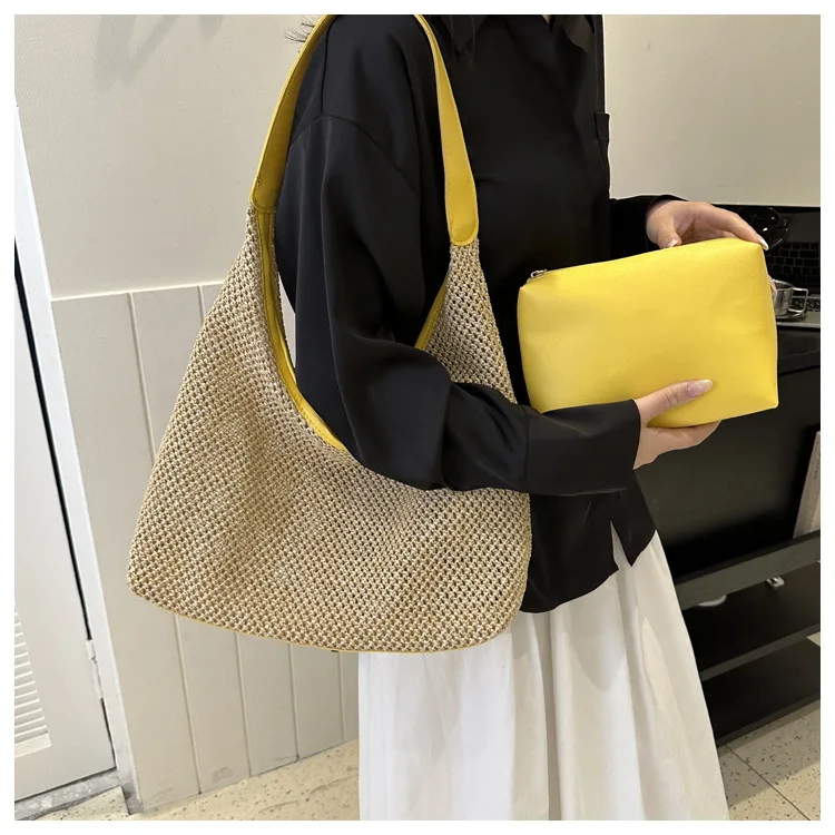 

Женская большая сумка-тоут, пляжная сумка для отдыха, летняя популярная тканая сумка, модная соломенная сумка на одно плечо 2025, модная соломенная сумка для путешествий на море