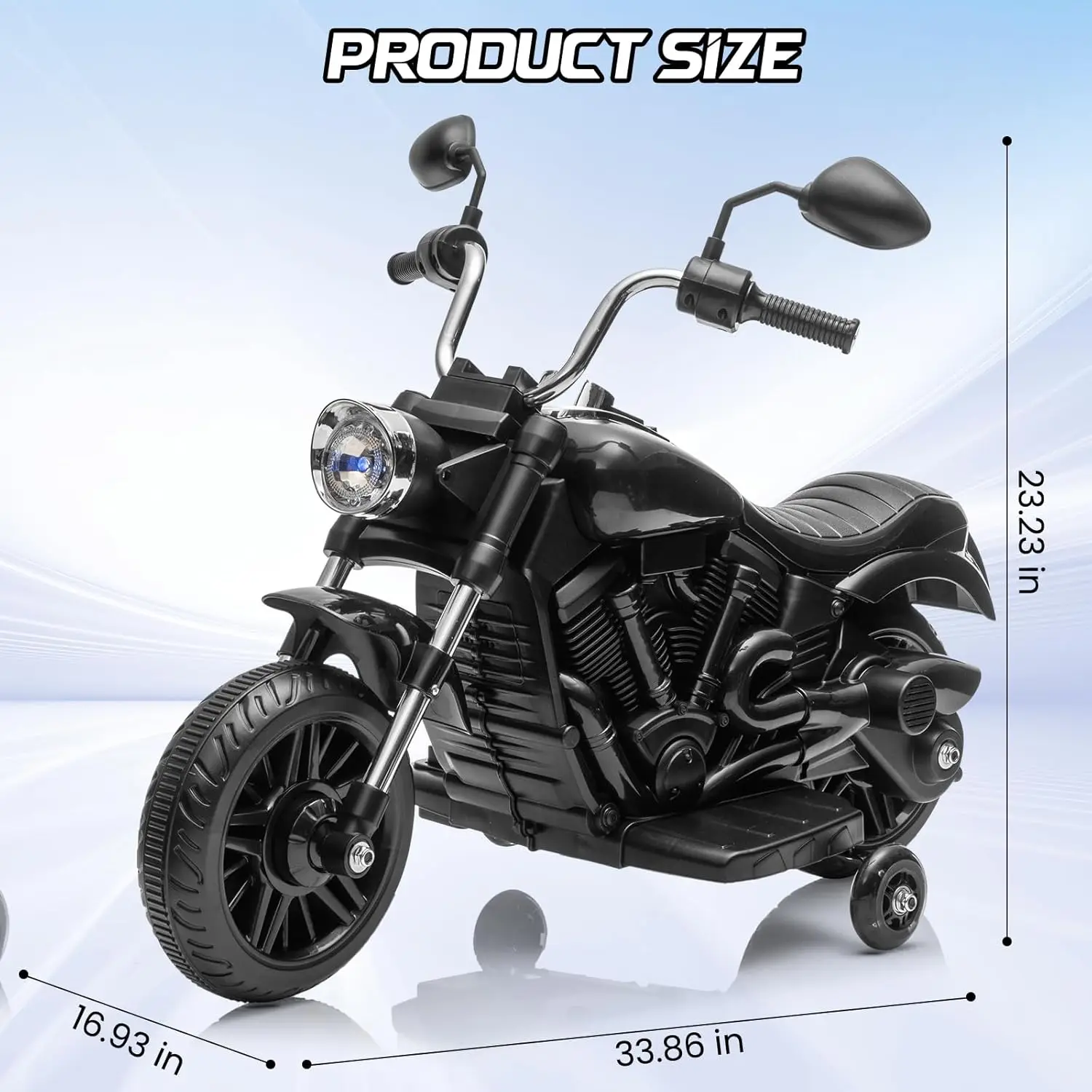 Kids Electric Motorcycle, 12V Battery Powered, 3-Wheel Ride On Toy w/Training Wheels,Reverse, Headlight, Horn,Music,Ages 3-5Y