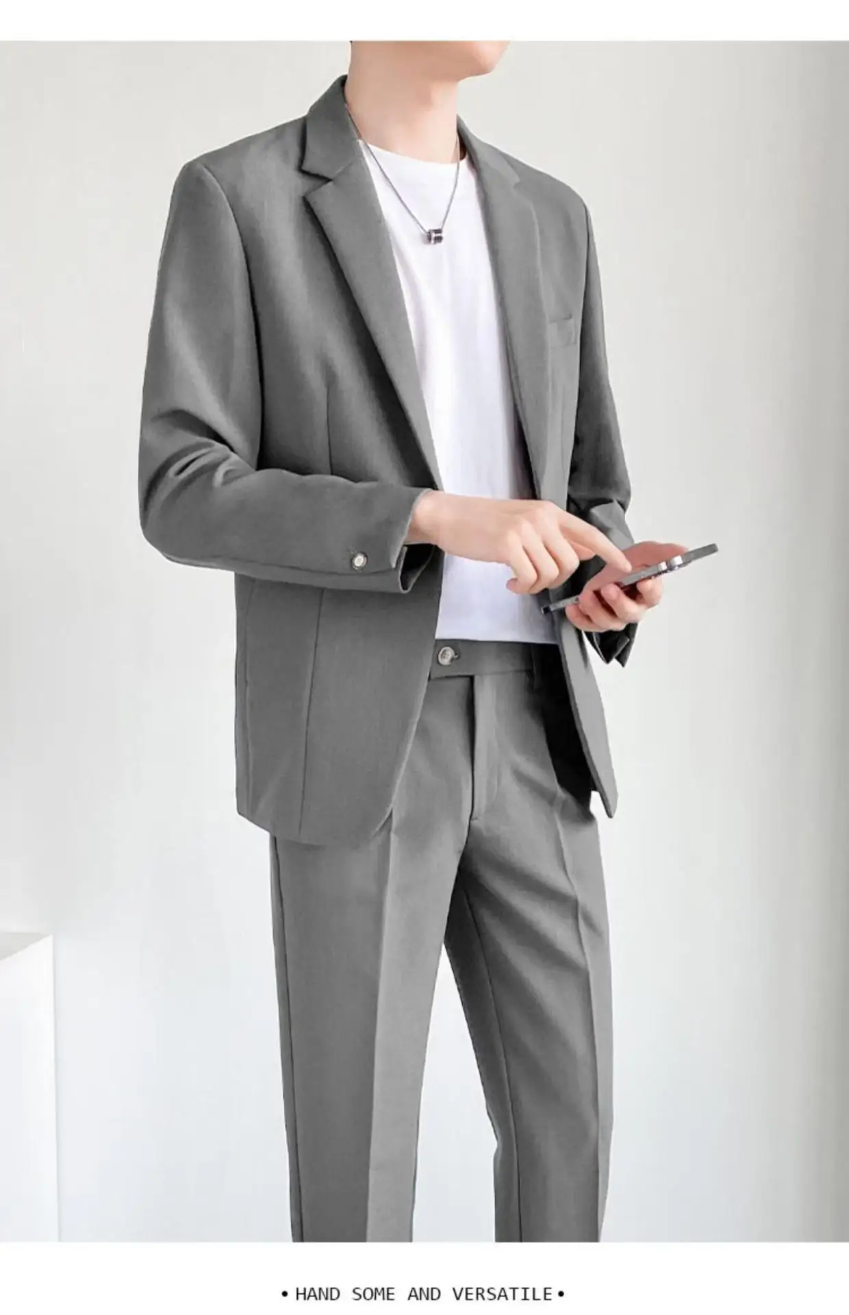 S-5XL High Quality Men\'s Suit Gentlemen Simple Business Casual Fit Suits 2 Pieces Set Classic Solid Color Jacket（Blazer +Pants）