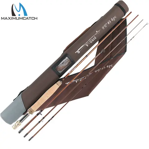 MAXCATCH V-Gold Fly Fishing Rod 40T SK Carbon Fast Action with Hard Rod Tube Stainless Guide Insert Pacbay Minima Ring