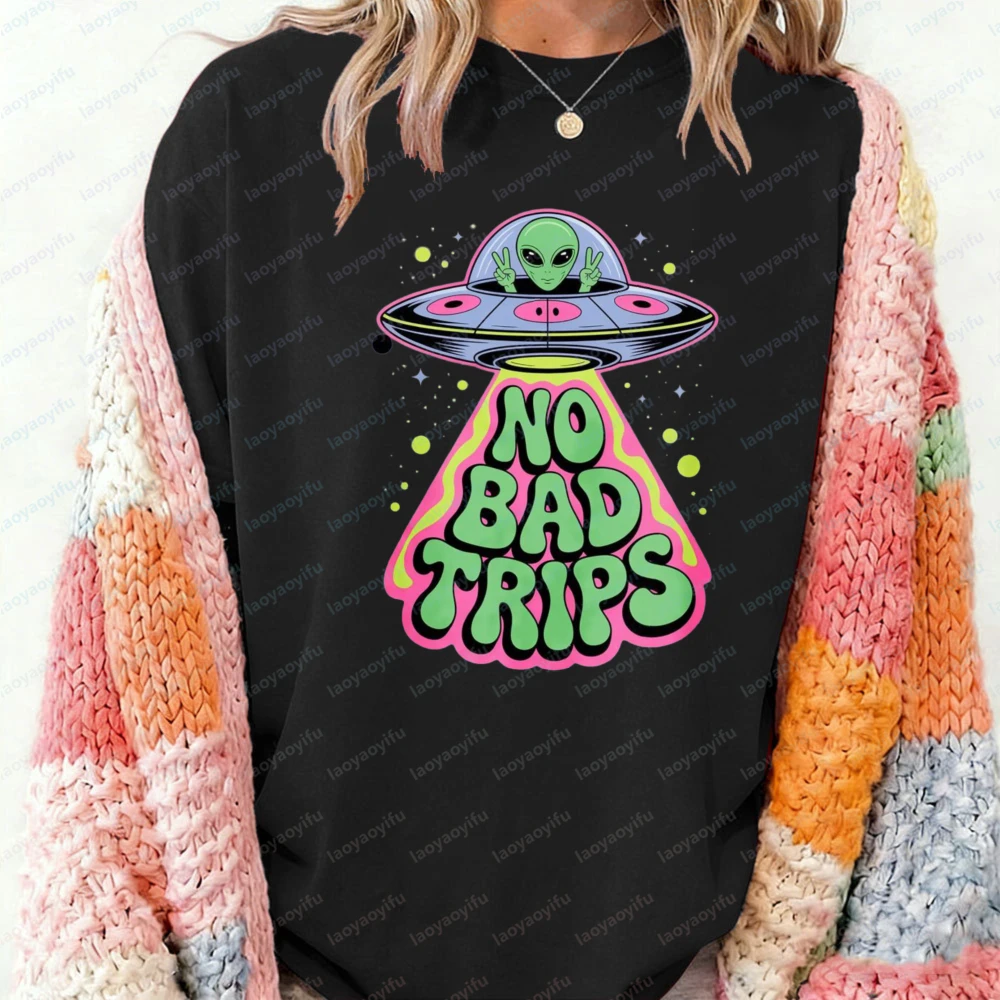 Adorable UFO Positive Slogan Graphic Tops Playful Y2K Alien Cotton Tee Summer Fashion Trendy Tshirt for Men Clothes for Women