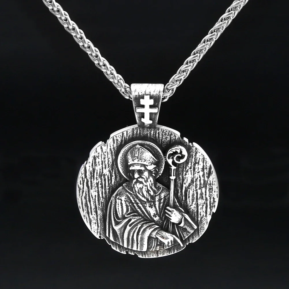 Vintage Saint Benedict Stainless Steel Pendant Necklace Religious Christian Amulet For Men Fashion Charm Jewelry Accessories