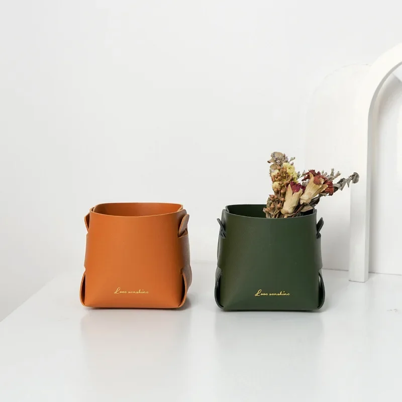 Nordic Desktop Leather Storage Box Jewelry Keys Display Tray Makeup Organizer Container Books Plants Holder Pot Home